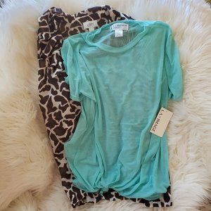 Ann Taylor/LA Image Blouse/T Shirt Animal Print/Aqua Bundle SZ M